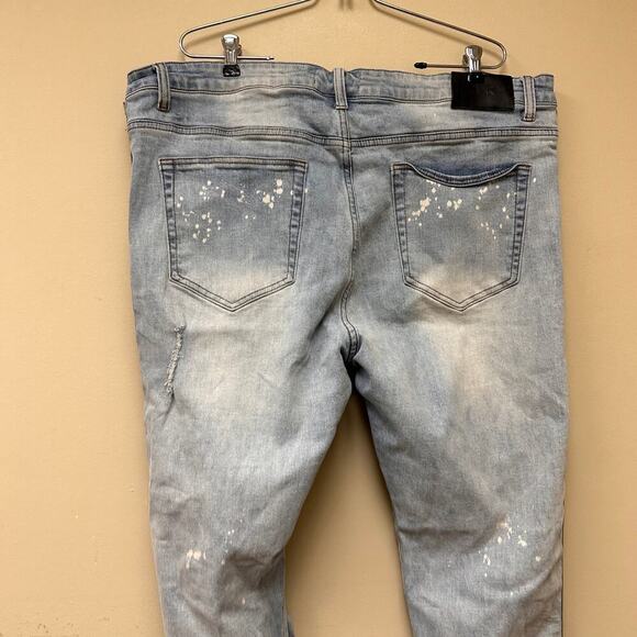 THRT Size 44 Men's Blue Light Wash Denim Jeans Distressed Splatter Streetwear - Picture 8 of 13